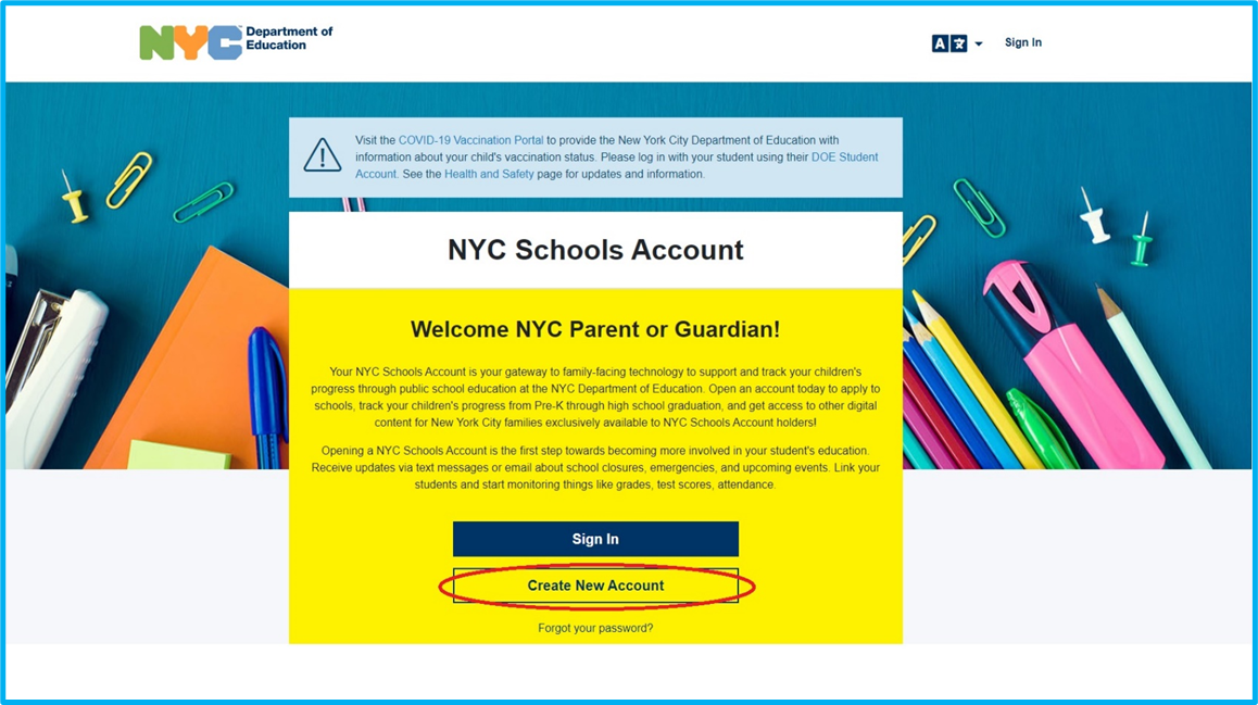 NYC Studetns Account website image with 